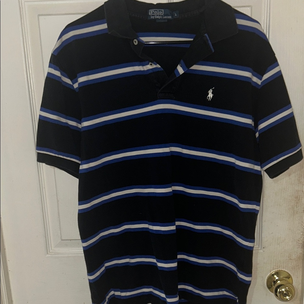 Ralph Lauren Black and Blue Striped Polo size L